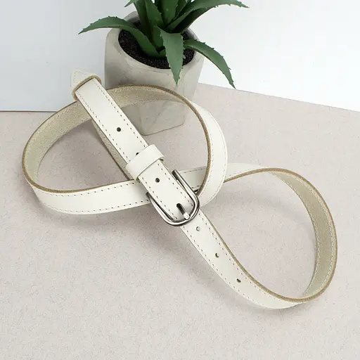 Ремень женский кожаный молочный SF-2006 (120 см) узкий - фото 3