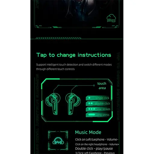 Бездротові навушники Onikuma T308, BT5.3, 40mAh, 300mAh, 6h, black - фото 5