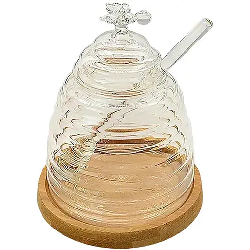 Банка для меда с ложкой на бамбуковой подставке 500 мл (R30172)