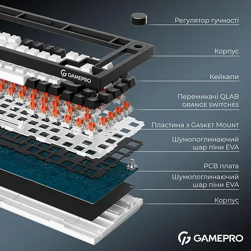 Клавіатура GamePro Asgard Valhalla 75% Exploded QLAB Orange Switches (MK160B Pro) - фото 11