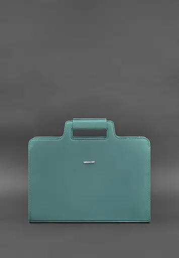 Жіноча шкіряна сумка для ноутбука та документів бірюзова - фото 2