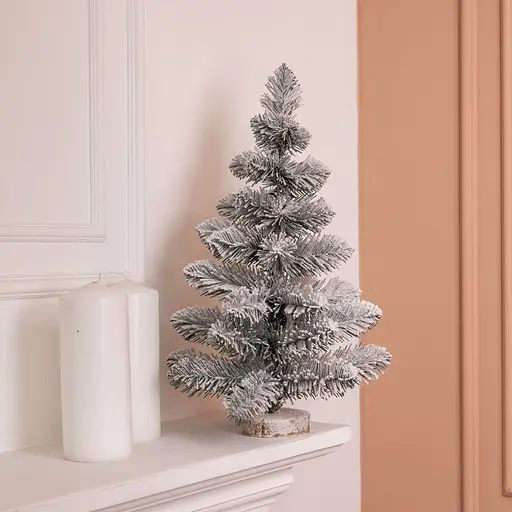 Штучна новорічна декоративна міні ялинка «Полонинська» зимова на дерев'яній підставці 45 см Lugi SOK-M-04-2