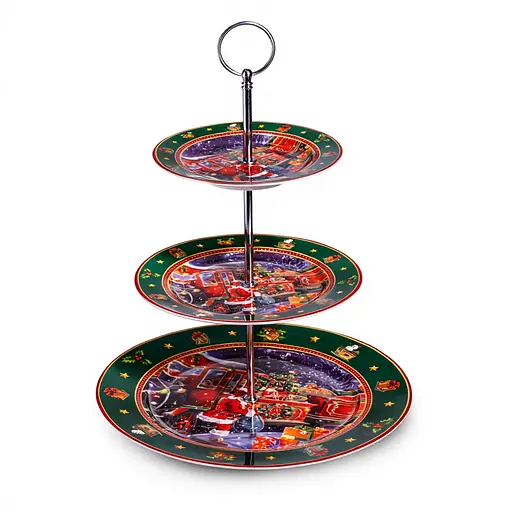 Фруктівниця на 3 яруси Santa новорічна фуршетна стійка для закусок цукерковий посуд Yiwu HP-SDHK-9 - фото 2