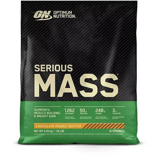 Гейнер Optimum Nutrition Serious Mass Europe, 5.45 кг - Арахісова паста