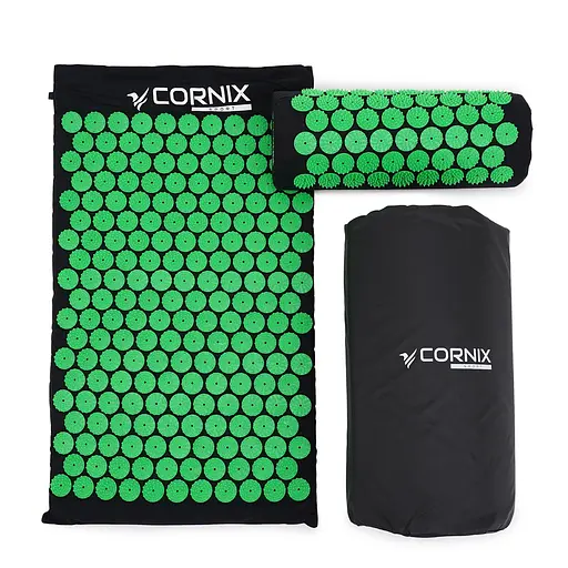 Килимок акупунктурний з валиком Cornix Classic Mat Аплікатор Кузнєцова XR-0110 Black/Green - фото 1