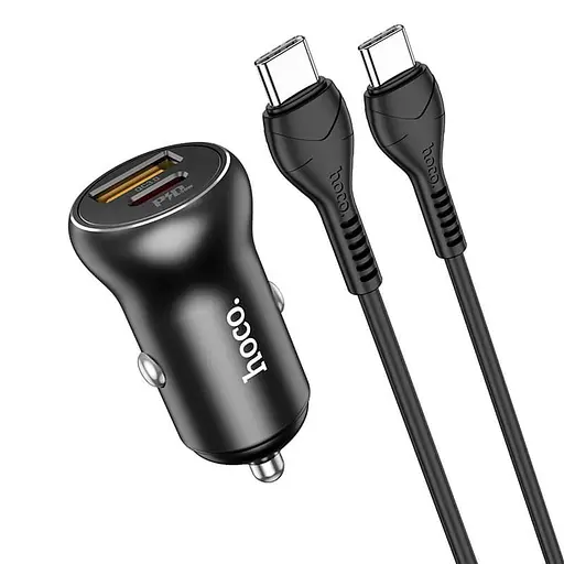 Комплект зарядный автомобильный HOCO NZ5 Smooth road car charger 30 W 2 порта с кабелем Type-C to Type-C черный - фото 2