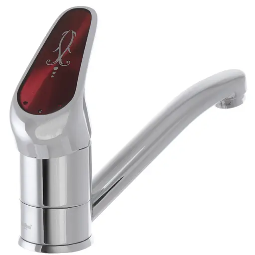 Змішувач для умивальника Haiba Magic 004 з червоною ручкою HB0690 Хром - фото 4