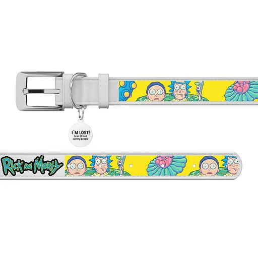 Нашийник для собак шкіряний Waudog Design з QR-паспортом "Рік та Морті 1" L Ш 25 мм Д 38-49 см білий - фото 3