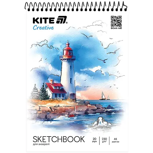 Скетчбук Kite Creative A5 для акварелі 20 аркушів (K-1283( - фото 1