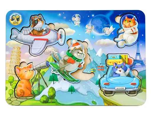 Дерев'яна рамка-вкладаш Котики - 2 (з космонавтом) Ubee ПСД143