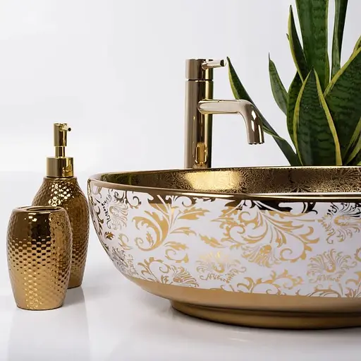 Умивальник Rea Margot white gold накладний REA-U9650, Золотий - фото 2