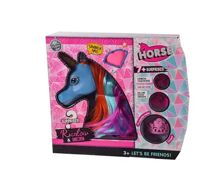 Голова для причесок Единорог LK1076, свет, звук, сюрпризы, в коробке (6990876431760) Голубой - фото 1