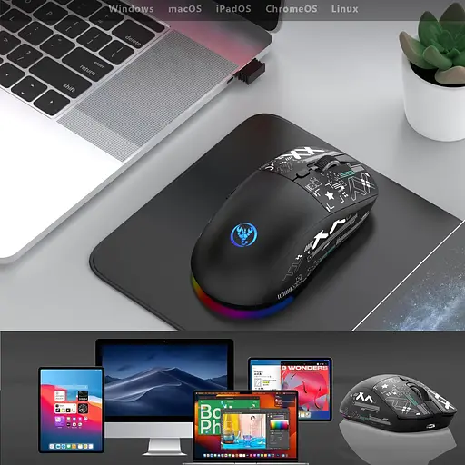 Компьютерная мышь HYSJ Т90 беспроводная бесшумная с аккумулятором 2,4G+Bluetooth Black - фото 4
