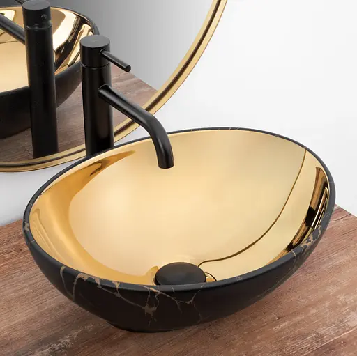 Умивальник Rea Sofia In накладний marble mat black gold REA-U8011, Чорний матовий - фото 2