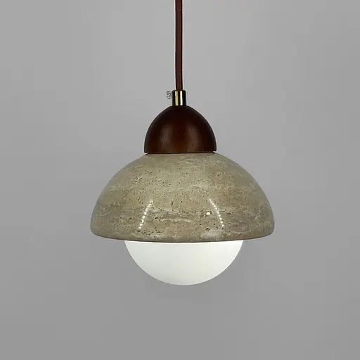 Світильник із підвісним травертиновим корпусом білим плафоном та дерев'яною фурнітурою Ø15х17 см Line F ST002-150 - фото 4