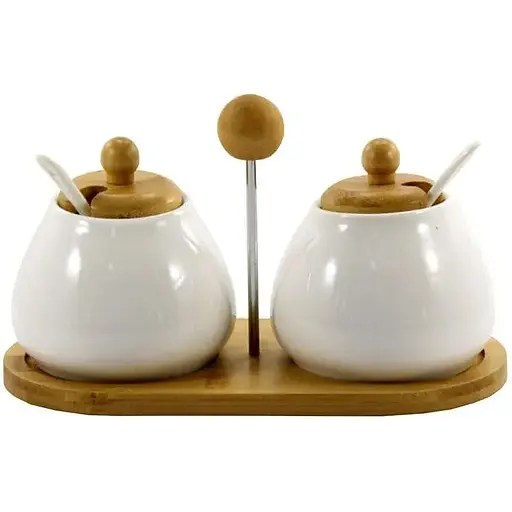 Набір для сипучих Interos з 2 предметів на дерев'яній підставці порцеляновий 300 мл (PJ02197)