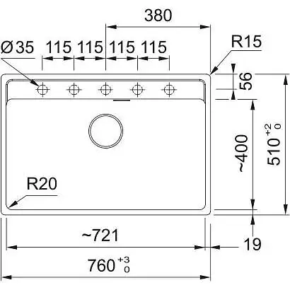Кухонна мийка Franke Maris, фраграніт, прямокутник, без крил, 760х510х200мм, чаша - 1, врізна, MRG 610-72 TL, воникс - фото 2