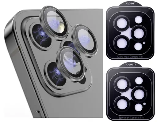 Захисне скло на камеру DK для Apple iPhone 12 Pro Lens Metal Ring Eagle Eye 015724 black 2 шт. - фото 2