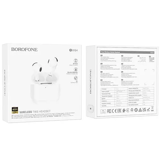 Беспроводные TWS наушники Borofone BW64 вкладыши white - фото 6