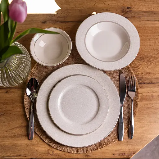 Столовий сервіз золотий на 6 персон 24 предмети набір порцелянових тарілок для сервірування столу сервіз тарілок Yiwu HP-HK-A13 - фото 1