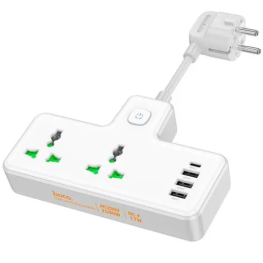 Удлинитель Hoco Voyage 2-position expansion socket AC11A 3USB/Type-C, 10A - фото 3