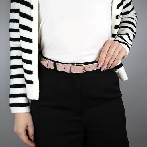 Ремень женский кожаный розовый PS-2577 (125 см) под брюки - фото 2