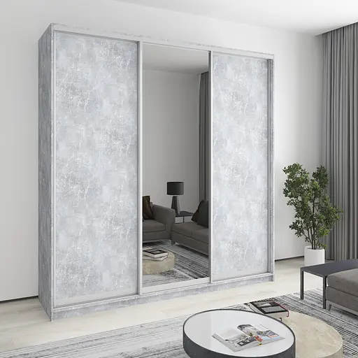 Шкаф-купе трехдверный MebelStar Стандарт AL 2ДСП/Зеркало 230x45x240 см Бетон (MBS-1851)