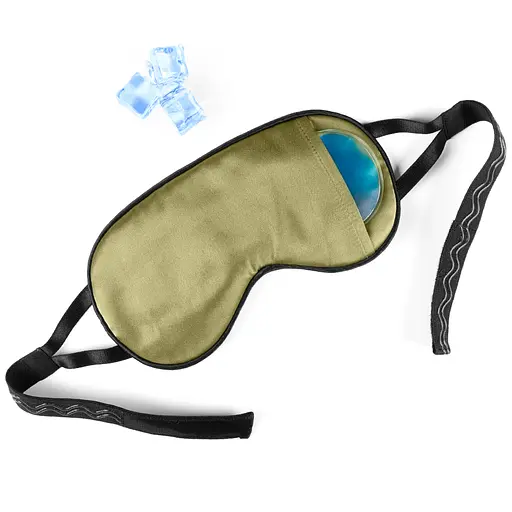 Маска для сну шовк «Чумацький Шлях» з нековзкою резинкою і охолоджуючим гелевим вкладишем в Подарунковій упаковці Хакі (1117-02)