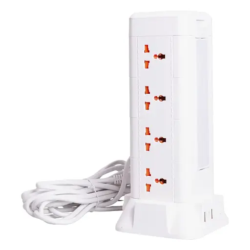 Мережевий фільтр-подовжувач Yiwu HP-5-11MF TOWER B24 4,8 м 12 розеток 3USB + 1PD LED-лампа білий  - фото 4