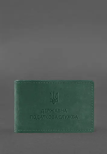 Кожаная обложка на удостоверение Государственной налоговой службы зеленая Crazy Horse - фото 2