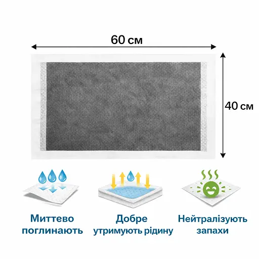 Пелюшки для собак Пухнасте Щастя 40х60 см з бамбуковим вугіллям 50 шт. Чорні - фото 2