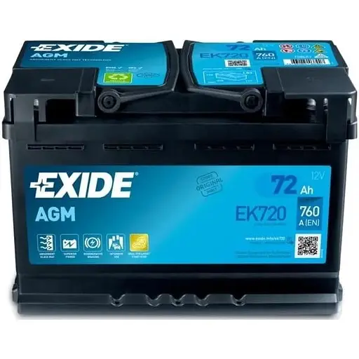 Акумулятор автомобільний EXIDE START-STOP AGM 72Ah 760EN (EK720)