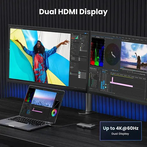 Док-станція USB3.1 Type-C --> HDMIx2 4K60Hz (8k30Hz)/USB 3.0x2/Type-C/PD 100W CM498 6 in 1 Ugr - фото 6