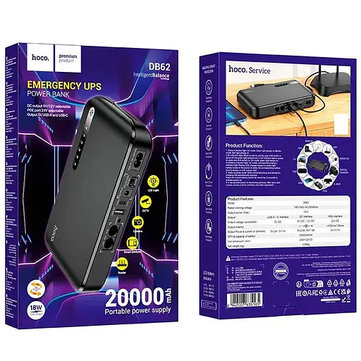 Джерело безперебійного живлення Hoco DB62 Smart Mini UPS для роутерів 5V/9V/12V 20000 mAh Black - фото 6