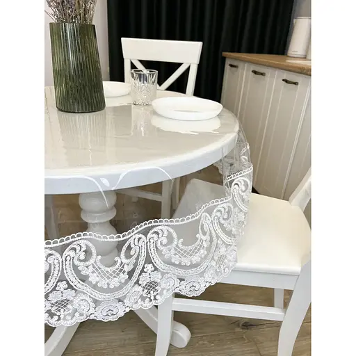 Силіконова скатертина з білим мереживом Арка 15 см 170х170 см