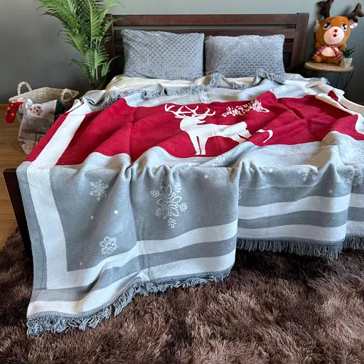 Плед покривало Bridge Merry Christmas двосторонній Євро зимовий 200х220 Бавовна Білий - фото 3