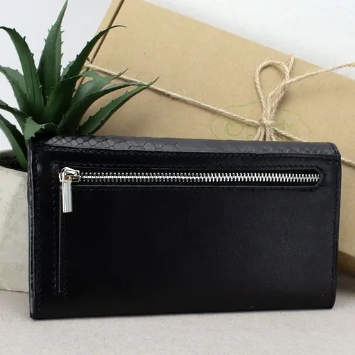 Гаманець жіночий шкіряний Leona чорний пітон - фото 3