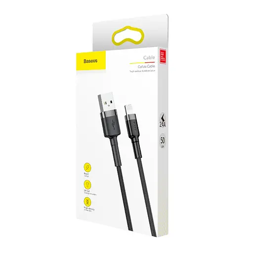 Кабель Baseus Cafule Cable USB For Lightning 2.4A 0.5m Gray+Black - фото 2