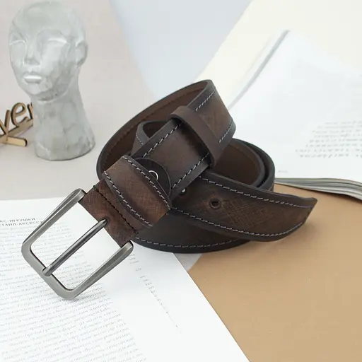 Ремінь чоловічий батальний 145 см шкіряний під джинси коричневий SF-4011 XXL - фото 6