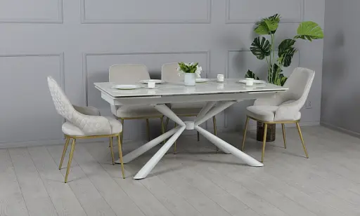 Стіл Рим обідній розкладний білий глянець 1600/2400x900x750 ноги білі - фото 11