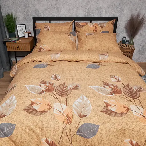 Комплект постельного белья Moon&Star Микросатин Premium Amber Leaf King Size 220x240 наволочки 4х50х70 - фото 8