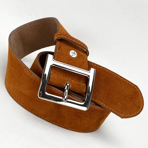 Ремень женский широкий замшевый JK-5017 рыжий с серебристой пряжкой (120 см) - фото 3