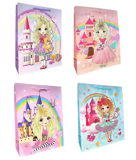 Подарунковий пакет, 150 г/м², Принцеси, 26x32x9 см, 6 шт. в упаковці (В асортименті)