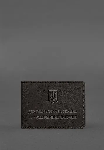 Кожаная обложка на удостоверение Государственной службы Украины по чрезвычайным ситуациям (ГСЧС) темно-коричневая - фото 2