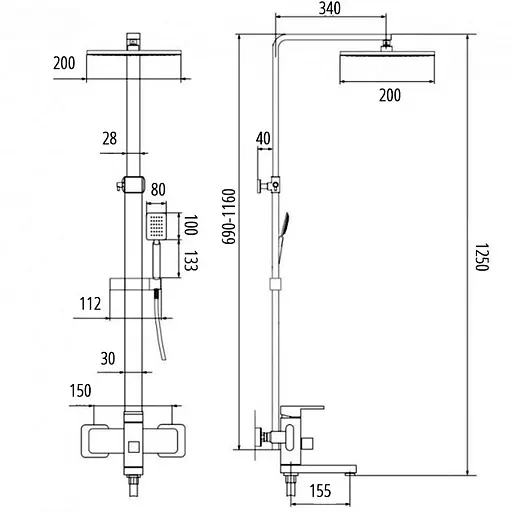 Душевая система Wezer PRO16-02-BLACK, излив - переключатель на лейку, 3-функции, Черный матовый - фото 5