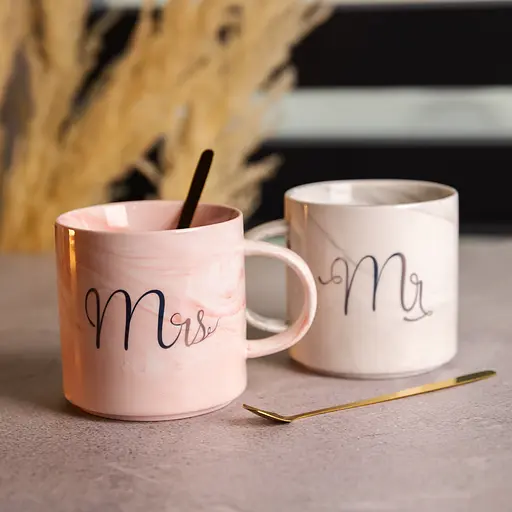 Парні чашки порцелянові Mr & Mrs 400 мл з ложками FM-28 - фото 2