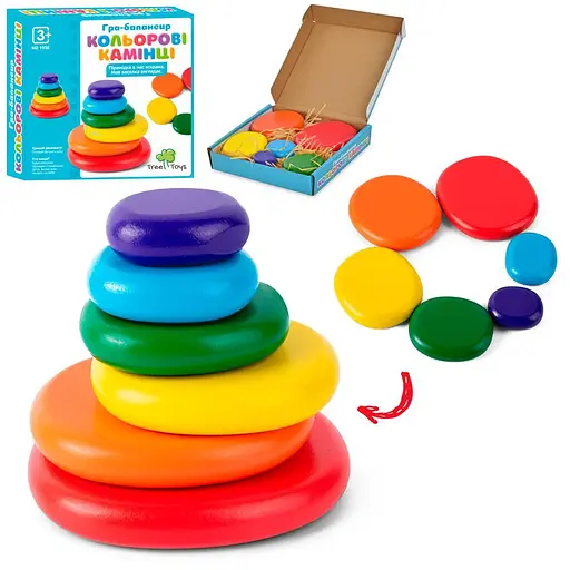 Дерев’яна іграшка Балансир кільця-каміння, 6 шт., 19x17x3.5 см, MD1936