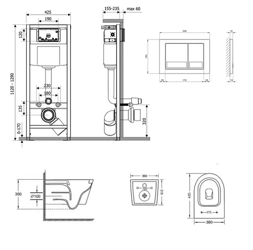 Набір Q-tap Nest 4 в 1 підвісний унітаз Jay Ultra Quiet 485x360x320 + комплект інсталяції QT07335177W45135 - фото 2