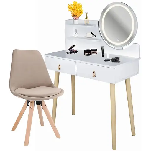 Туалетний столик Jumi Scandi LED + крісло Saida бежевий (шкіряні ручки) - фото 2