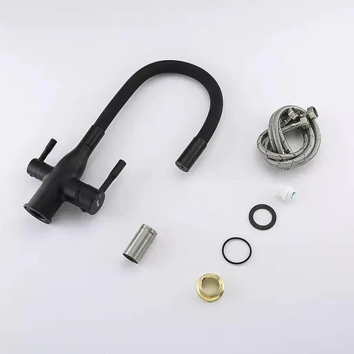 Змішувач для кухні під фільтр Frap з гнучким виливом F4396-6 Чорний матовий - фото 5